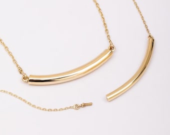 14k Solid Gold Cremation Urn Curved Necklace, Memorial Arc Urn Necklace, Dainty Tube Necklace, Cremation Ashes Holder For Human or Pet