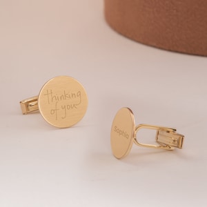 ROUND Personalised Engraved Initial Cufflinks 14K 18K Real Gold, Custom Letter Date Engraved Square Gold Cufflinks, Anniversary Gift for Him