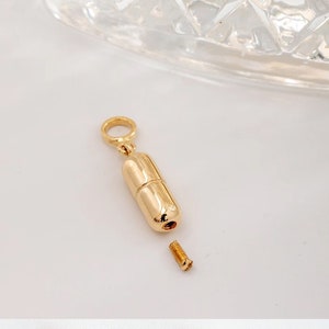 14k 18k Gold Cremation Urn Pill Shape Necklace, Memorial Cylinder Urn Pendant, Keepsake Capsule Urn, Cremation Ashes Necklace for Loved ones