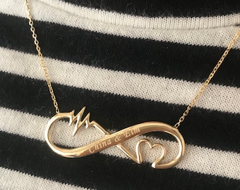 14k Solid Gold Engraved Name Infinity Necklace, Dainty Personalized Necklace is a Great Gift For Her. Gift For Women