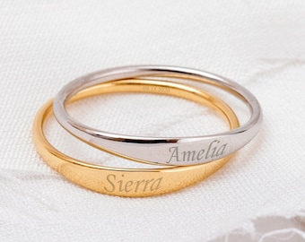 Personalisierter dünner Goldring 10K 14K 18K Gold Massiv, zarter Stapelring, individuell gravierter zierlicher Babyring, Muttergeschenk