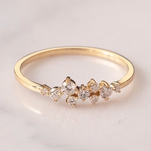 Diamond Cluster Ring in 14K 18K Gold, Solid Gold Diamond Stackable Ring, Handmade Dainty Diamond Wedding Ring Gift For Christmas