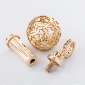Star Pattern Galaxy Sphere Ball Urn 14K 18K Real Gold Pendant, Personalized Caged Star Cremation Necklace, Custom Name Initial Date Pendant