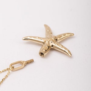 Starfish Urn Pendant, 14K SOLID Gold Starfish Cremation Charm, Memorial Necklace, Ocean Themed Jewelry, Nautical Urn Necklace, Gift for Her