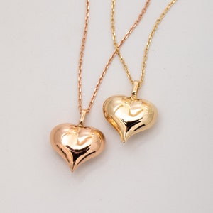 Puffy Heart Cremation Pendant Ashes Holder 14K Yellow Gold, Custom Engrave Heart Charm Necklace, Personalize Heart Memorial Gift Urn Jewelry