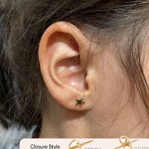 Orecchini a bottone a forma di stella in oro massiccio 14K 18K, orecchini a bottone semplici a forma di stella da 7 mm minimalisti, gioielli celestiali