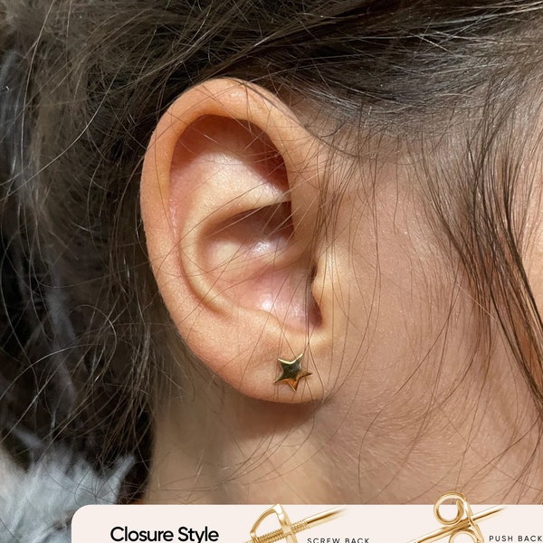 14K 18K Solid Gold Dainty Star Stud Earrings, Minimalist Gold Tiny 7mm Star Simple Stud Earring, Celestial Mini Earring Post For Him For Her