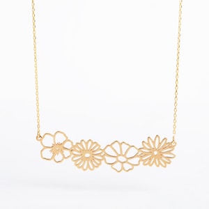 14k/18k Solid Gold Combined Birth Flower Necklace, Customizable Floral Pendant, Personalized Birthday Gift – Multiple Birth Month Flowers
