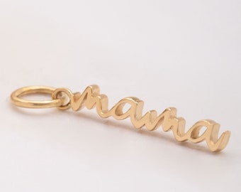 Delicado collar con colgante de mamá vertical en oro macizo de 14/18 k, collar minimalista con colgante de mamá, elegante regalo del Día de la Madre - ¡Compre ahora!