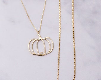 Sierlijke diamanten pompoen Halloween-hangerketting in 14K of 18K massief goud roséwitgoud pompoen bedel cadeau voor haar/hem