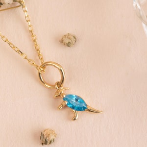 Custom Parasaurolophus Gold Pendant Necklace, Birthstone Jewelry in 10K 14K & 18K Yellow, Rose, White Gold, Personalized Gift for Her