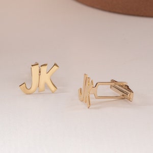 Gemelos con iniciales de 14 quilates y 18 quilates, gemelos con letras personalizadas, regalo para padrinos de boda, gemelos para el novio, gemelos para el día del padre