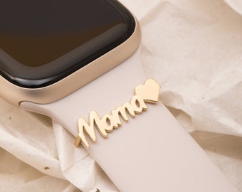 14K 18K Echtgold Apple Uhr Name Mama Tag Charm, Personalisieren Smart Watch Straps Charme, Solid Gold Smart Watch Tag, Name Figur Zubehör