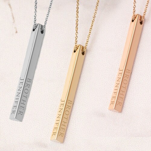 Vertical Gold Bar Necklace Personalized Name Necklace Etsy