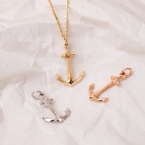 14K 18K Solid Gold Anchor Necklace, Nautical Hollow Anchor Pendant & Sailor Jewelry is Great Gift For Her, Anniversary Gift Birthday Gift