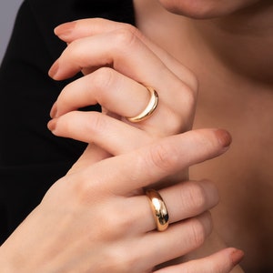 14k 18k Real Solid Gold Dome Ring, Dome Band Ring, Crescent Dome Chunky Gold Ring, Dainty or Large Dome Ring, Simple Plain Dome Ring for Her