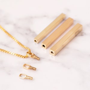 14K Gold Vertical Urn 3 cm Bar Box Chain Necklace, 4 Side Custom Engraved Memorial Gold Necklace, Engrave Name Date Numeral Funeral Necklace
