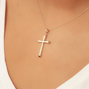 14K 18k Solid Gold Kreuz Halskette, Elegante Kreuz Gold Anhänger, Gelb Rose Weiß Echtgold Kreuz Anhänger Halskette Geschenk