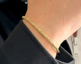 Pulsera bizantina para hombres de oro macizo de 14K - Pulsera de cadena bizantina rey de oro amarillo real -Pulsera de oro adecuada para todos los días - Regalo para hombres