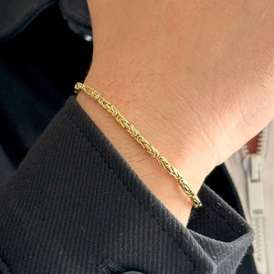 14K Solid Gold  Men Byzantine Bracelet - Real Yellow Gold King Byzantine Chain Bracelet -Gold Bracelet Suitable for Everyday - Gift for Men