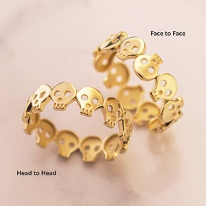 14K 18K Solid Gold Baby Skull Eternity Band Ring, Alternative Wedding Real Gold Ring, Gothic Wedding Eternity Ring, Promise Anniversary Band