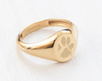 10K 14K 18K Gold Pfotenabdruck Siegelring, benutzerdefinierte Haustier-Memorial-Schmuck, Pinky-Band für Sie