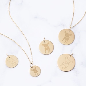 14k Gold Chihuahua Necklace, Chihuahua Paw Print Pet Lover Lover Necklace, Custom Name Date Engrave Chihuahua Disc Pendant is Gift For Her