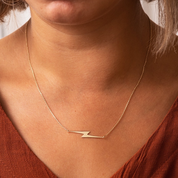 Gold Lightning Bolt Necklace Etsy