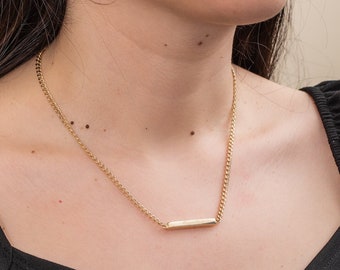 14K Gold Benutzerdefinierte Horizontale Urne Bar Halskette, Feuerbestattung Kubanische Halskette, personalisierte Halskette für Asche, Panzerkette Urne Halskette