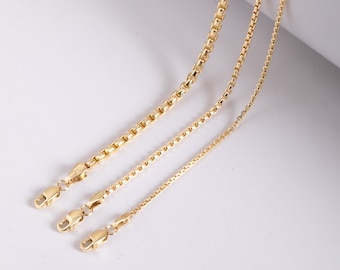 Round Box Bracelet in 14k Real Gold, Gold Heavy Round Box Chain, Solid Gold Woman Round Box Link Chain Bracelet, Anniversary Gift for Her
