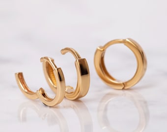 14K 18K Solid Gold Hoop Earring, Tiny Round Huggie Gold Earrings, Infinity Loop Round Plain Real Gold Earring, Huggie Hoop Earrings Gift For