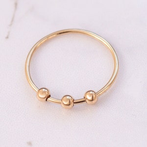 Anel de contas de ouro 14k, anel de bola de ouro ajustável, anel elegante e anel minimalista, anel de ouro delicado para presente de aniversário ou formatura