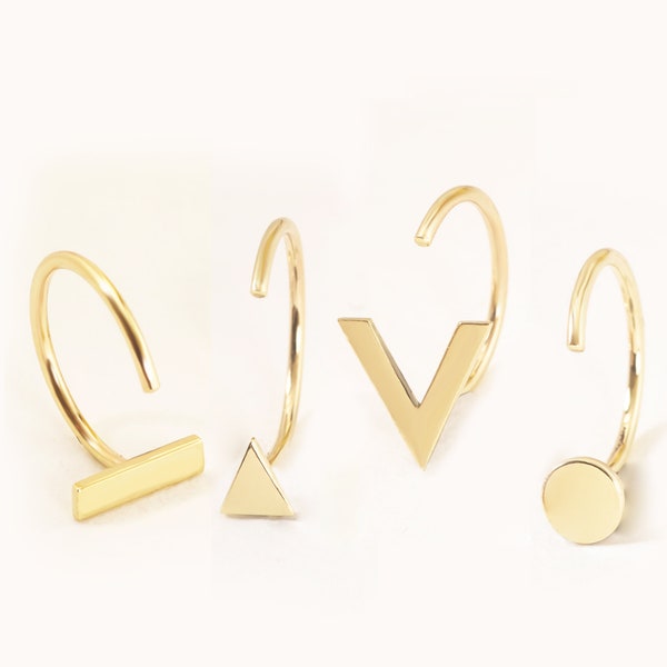 14K 18K Solid Gold Geometric Tiny Hugging Earrings, Unique Hug Earrings, Bar Earrings, Triangle Earrings, Gift For Her