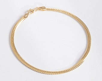 14k Real Gold Herringbone Chain Bracelet, 2.40mm/2.75mm Flat Snake Chain