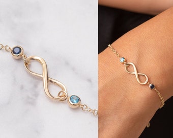 14K Solid Gold Infinity And Birthstone Bracelet, Forever Love You And Me Cz Birthstone Bracelet, Kids Birthstone Bracelet, Mothers Bracelet