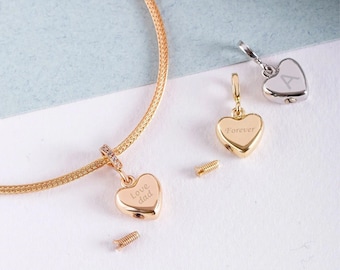 Mini Heart Urn Pendant for Neckalce or Bracelet, Custom Engraved Cremation Heart Charm