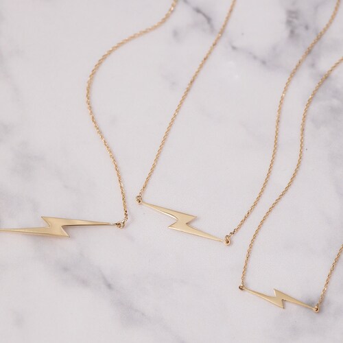 14k Solid Gold Lightning Bolt Necklace 