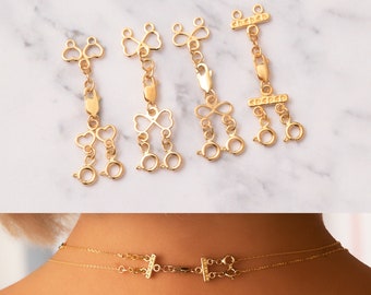 2 Strand Necklace Separator Clasp 14k 18k Solid Gold Multiple