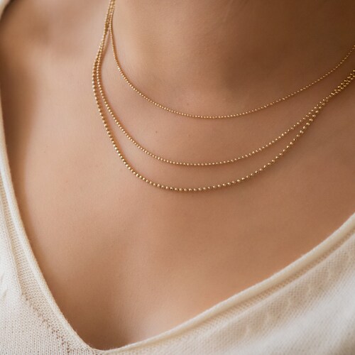 14k Real Gold Ball Chain Necklace 