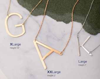 14k Solid Gold Personalized Large Initial Necklace. Oversized Big Letter Custom Gold Necklace is a Great Gift For Her. Valentine's Gift.