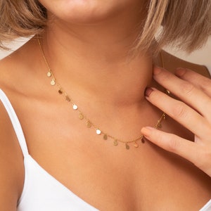 14K/18K Solid Gold Dainty Multi Disk Necklace, Layered Coin Minimal Necklace, Minimal Disc Charm Choker Necklace, Boho Gold Coin Choker