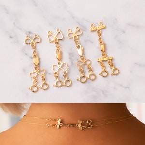 2 Strand Necklace Separator Clasp 14k 18k Solid Gold, Multiple Necklace Spacer Clasp, 2 Layered Necklace Detangler, Overlay 2 Strand Clasp