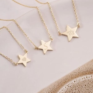 Collar de estrella de oro macizo de 14 k, delicado collar con dije de estrella, gargantilla de estrella de oro blanco rosa amarillo es un gran regalo para ella, regalo para mamá
