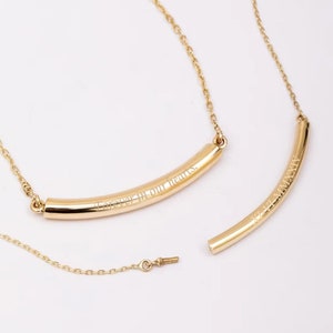 14k Solid Gold Cremation Urn Curved Necklace, Memorial Arc Urn Necklace, Dainty Tube Necklace, Cremation Ashes Holder For Human or Pet