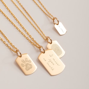 Colgante con placa de identificación con escritura a mano de oro de 22 quilates, colgante con placa de identificación con firma personalizada, colgante con placa rectangular conmemorativa personalizada, regalo para mamá