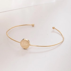 Real Gold Circle Urn Bangle, Personalized Cremation Keepsake, Name Date Engraved