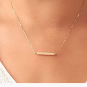 Collar con barra de urna de cremación horizontal de 4 lados con grabado personalizado en oro de 14 quilates y 18 quilates de 2,5 a 4,0 cm, collar conmemorativo largo, collar de oro como regalo de condolencia