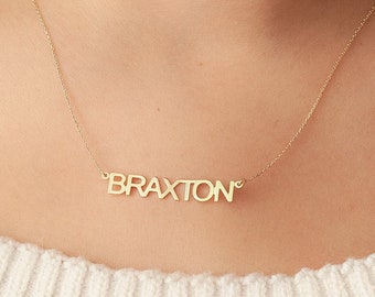 14k Solid Gold Personalized Name Necklace, Solid Gold Custom Name Necklace is Gift For Mom, Gold Nameplate Necklace Mother's Day Gift.
