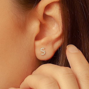 Pendientes con letras de diamantes pavé, pendientes con letras iniciales de oro macizo de 14 quilates, pendientes de oro con iniciales personalizadas con circonita cúbica, un gran regalo de San Valentín