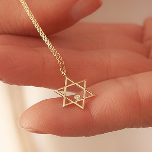 Star of David pendant necklace 14k 18k SOLID Gold, Dainty Magen David Diamond Pendant, Jewish Star Necklace Gold Religious Gift For Her Him
